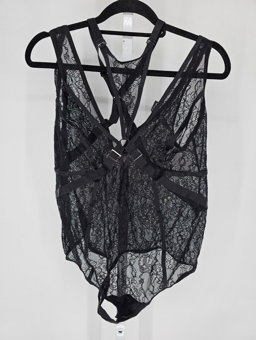 Torrid Curve Womens Sz 2 (2X) Sheer Lace Bodysuit Grunge Black Strappy Nightie
